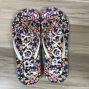 Roxy Flip Flops Womens 5 Floral RG Pebbles VII Sandals Beach